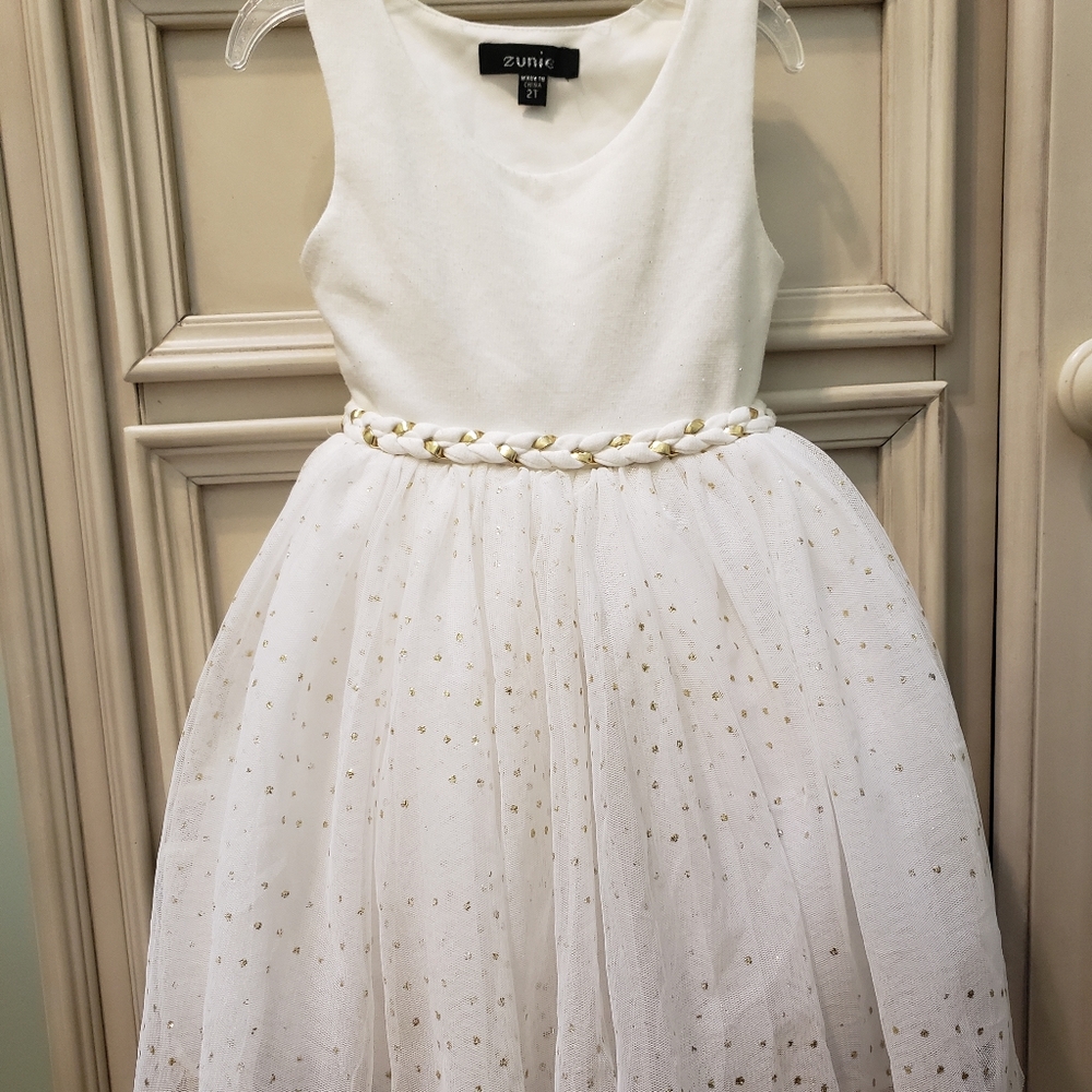 Toddler Zunie Dress Ivory/Gold 2T